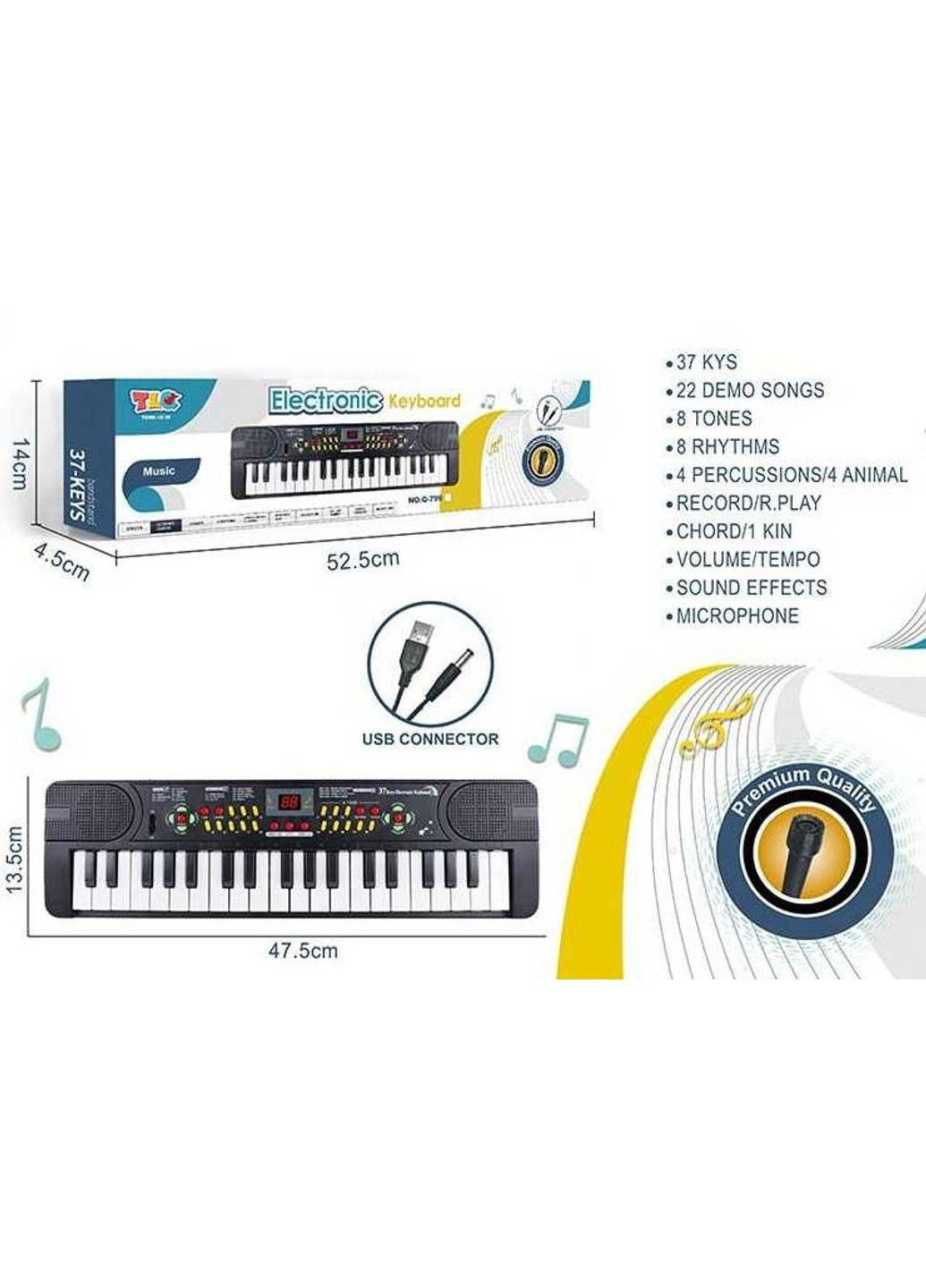 Пианино Q 799 (48/2) 37 клавиш, 22 мелодии, 8 тонов, 8 ритмов, в коробке No Brand (322345830)