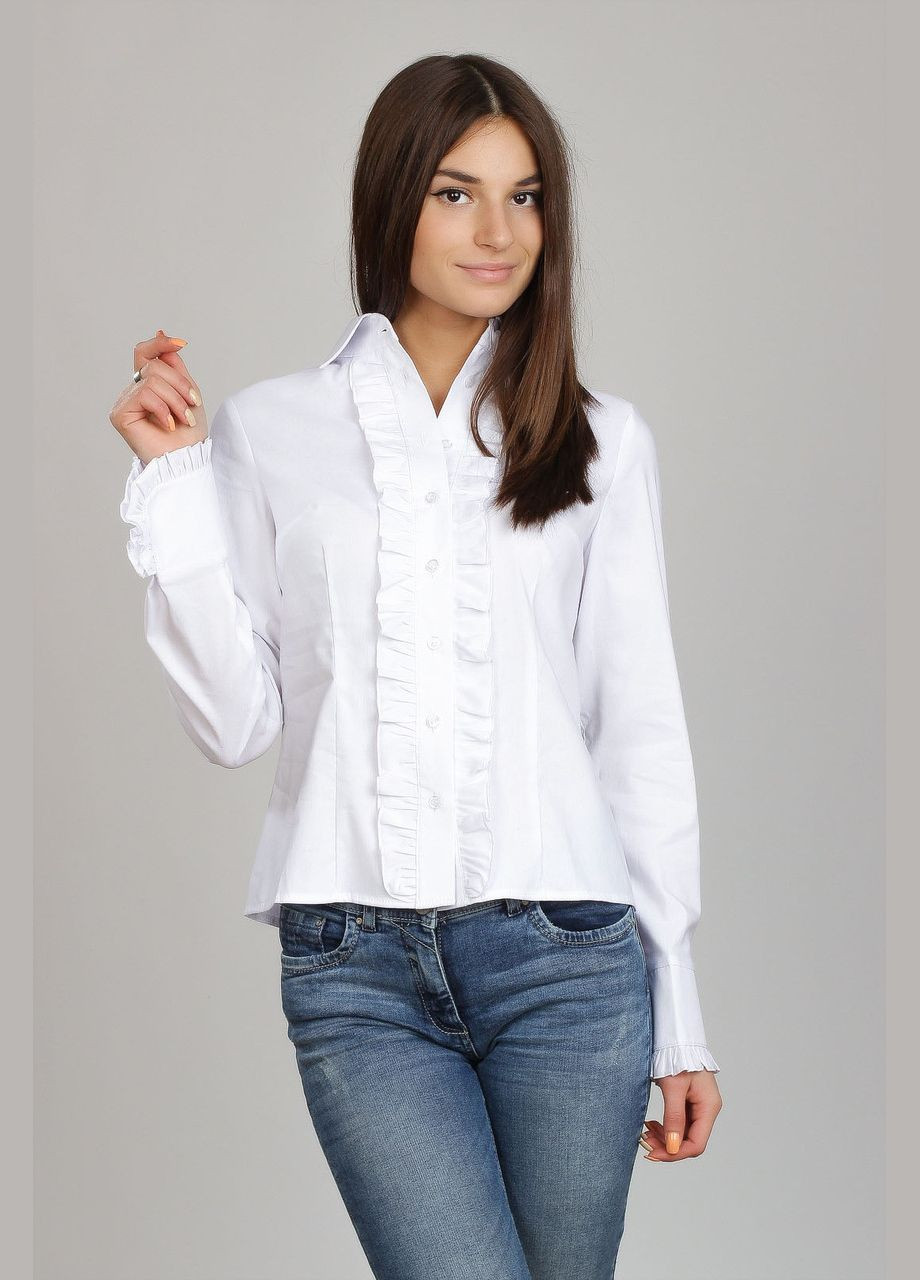 Белая женская блузка-рубашка с рюшами Р08 2 Льва (342414966)