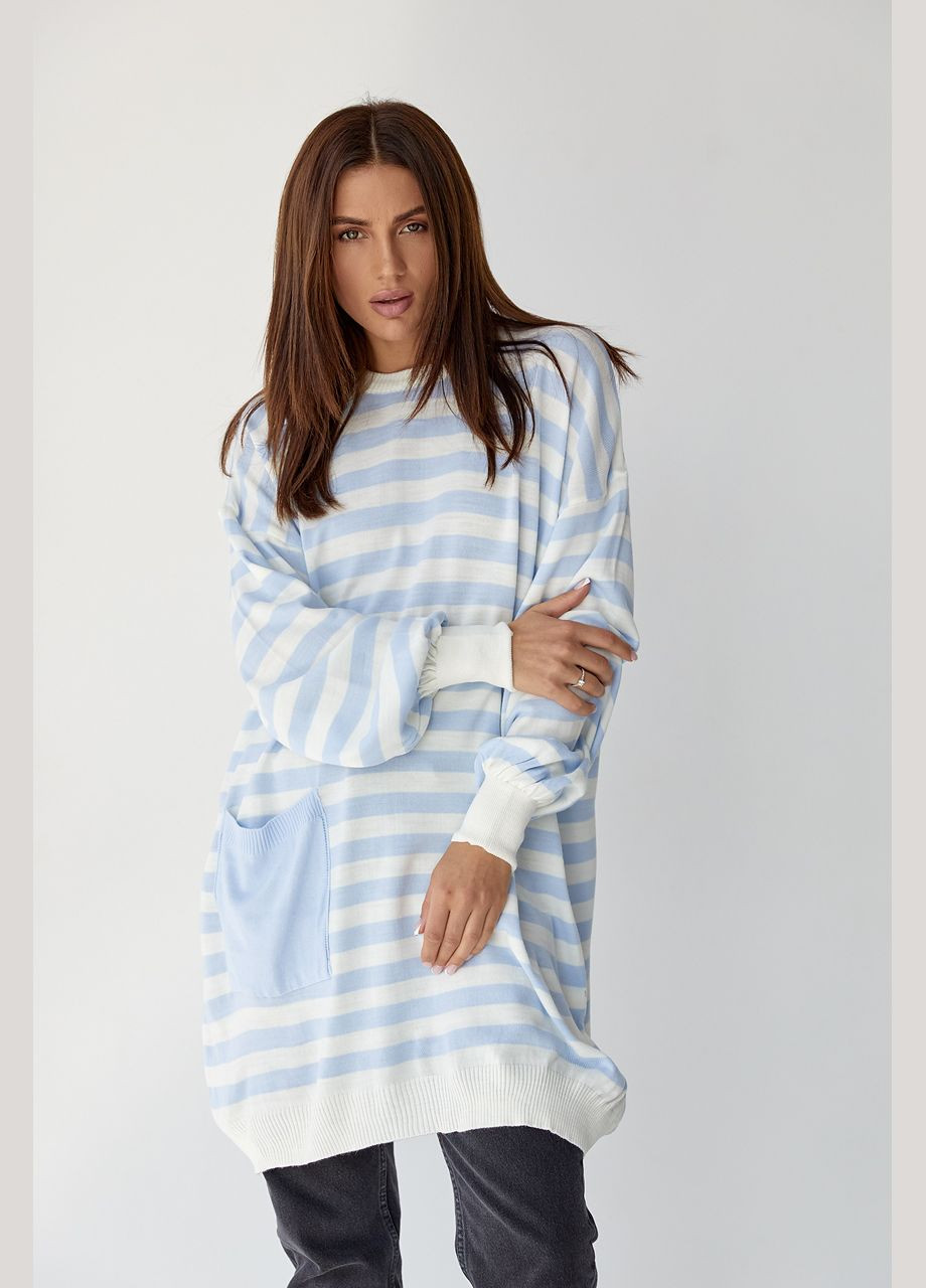 Блакитний демісезонний туніка жіноча в смужку з кишенею 9541 Lurex