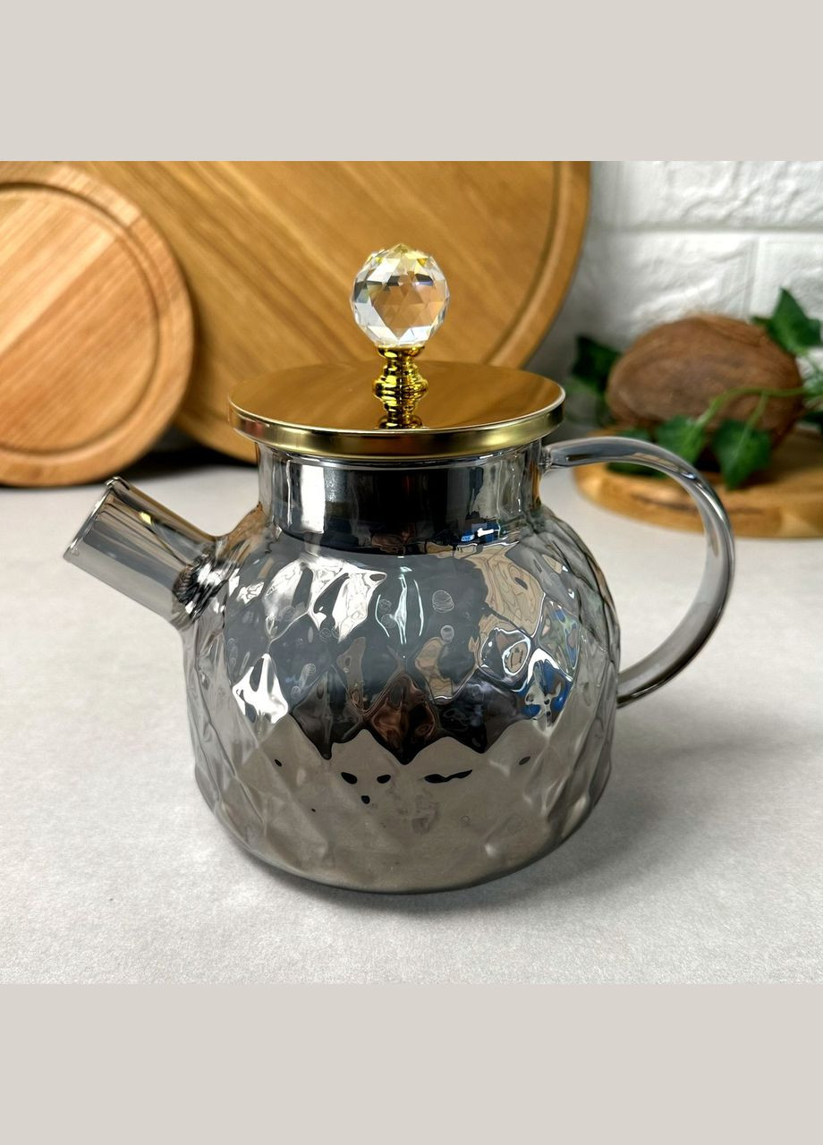 Скляний чайник 1 л Чорний перламутр Topaz Crystal Gold No Brand (303211374)