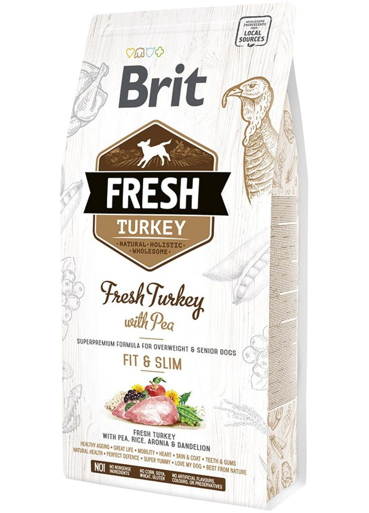 Сухой корм для взрослых, пожилых собак Fresh Light Fit & Slim с индейкой и горошком 2.5 кг (8595602530809) Brit (364786816)