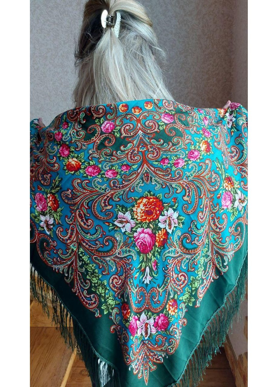 Українська хустка на Різдво, 110см плюс торочки, зелена хустка No Brand (366817624)