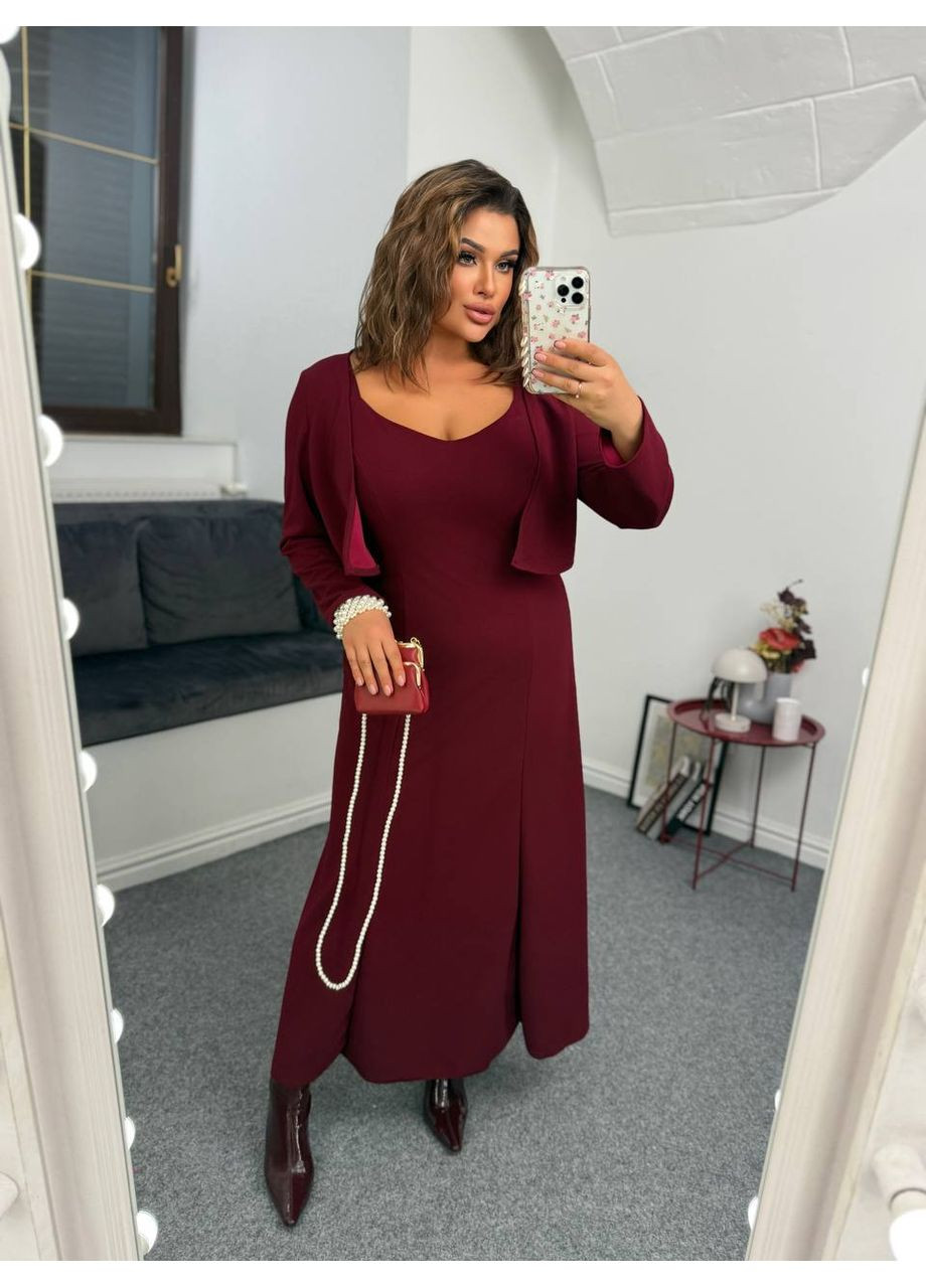 Бордова святковий костюм сукня + болеро з креп-дайвінгу (заміри в описі) сукня-комбінація GD/GL Модний простір однотонна