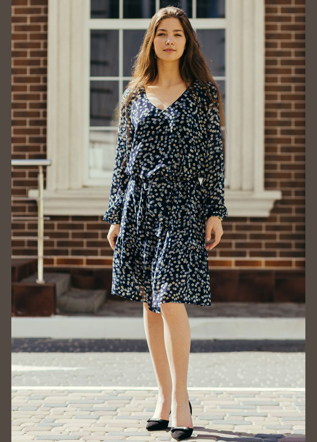 Темно-синее повседневный платье шифоновое в желтом цветке (ll196915663) LadyLike