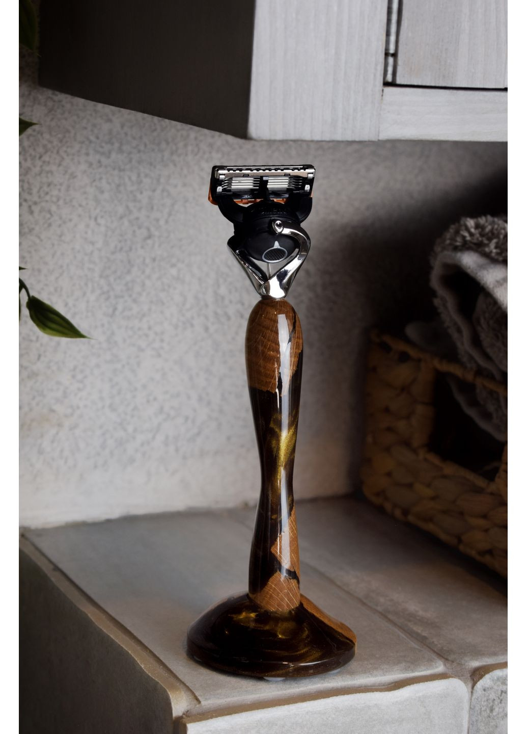 Набор подарочный Станок для бритья Золотой перламутр Коробка со смолой EpoxyWood Ukraine Округла (360898029)