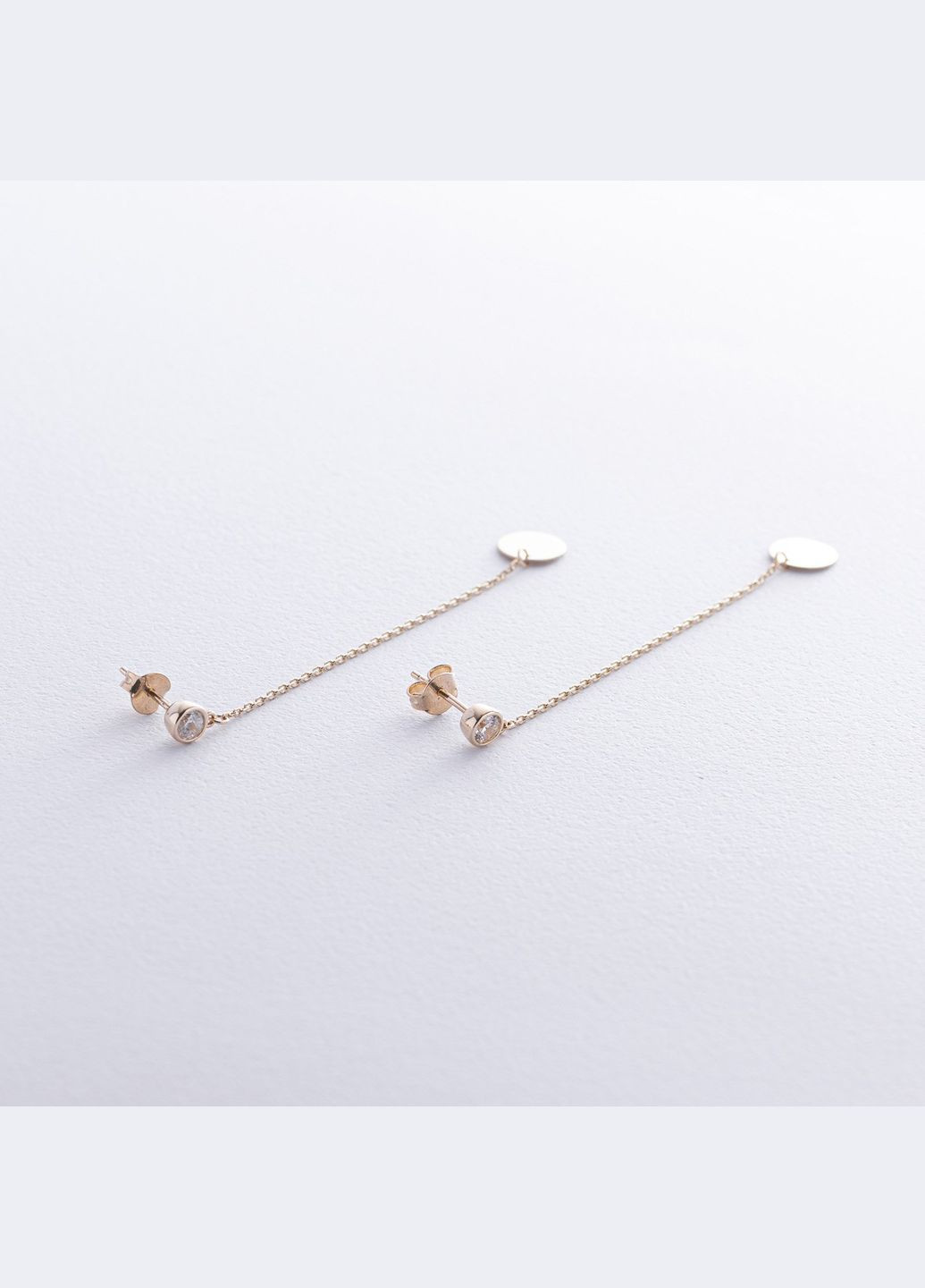 Золоті сережки Монетки на ланцюжку з фіанітами с08709 Oniks (264393080)