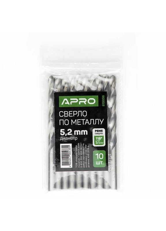 Сверло по металлу HSS (P6M5) Ø5,2 мм (пачка, кратно 10 шт) Apro (393152338)