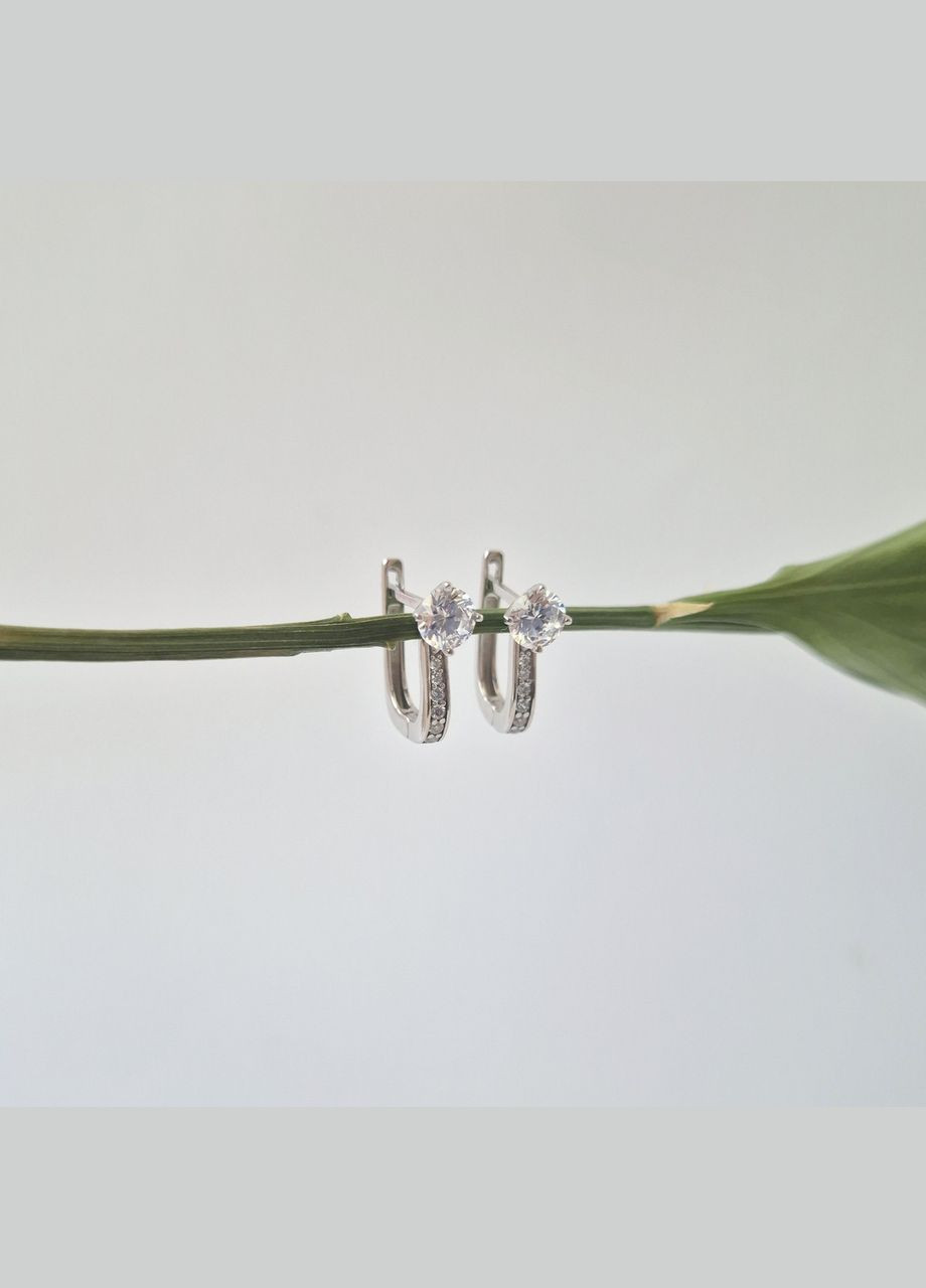 Серебряные серёжки серьги с Белыми камнями серебро 925 пробы Родированное 1239с 1.92г No Brand (331148479)