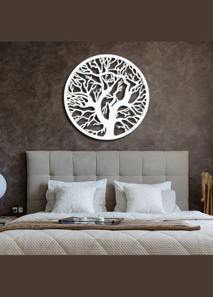Панно 3D декоративне з об'ємом 15 мм для стін, Дерево у колі біле Декоинт (278288302)