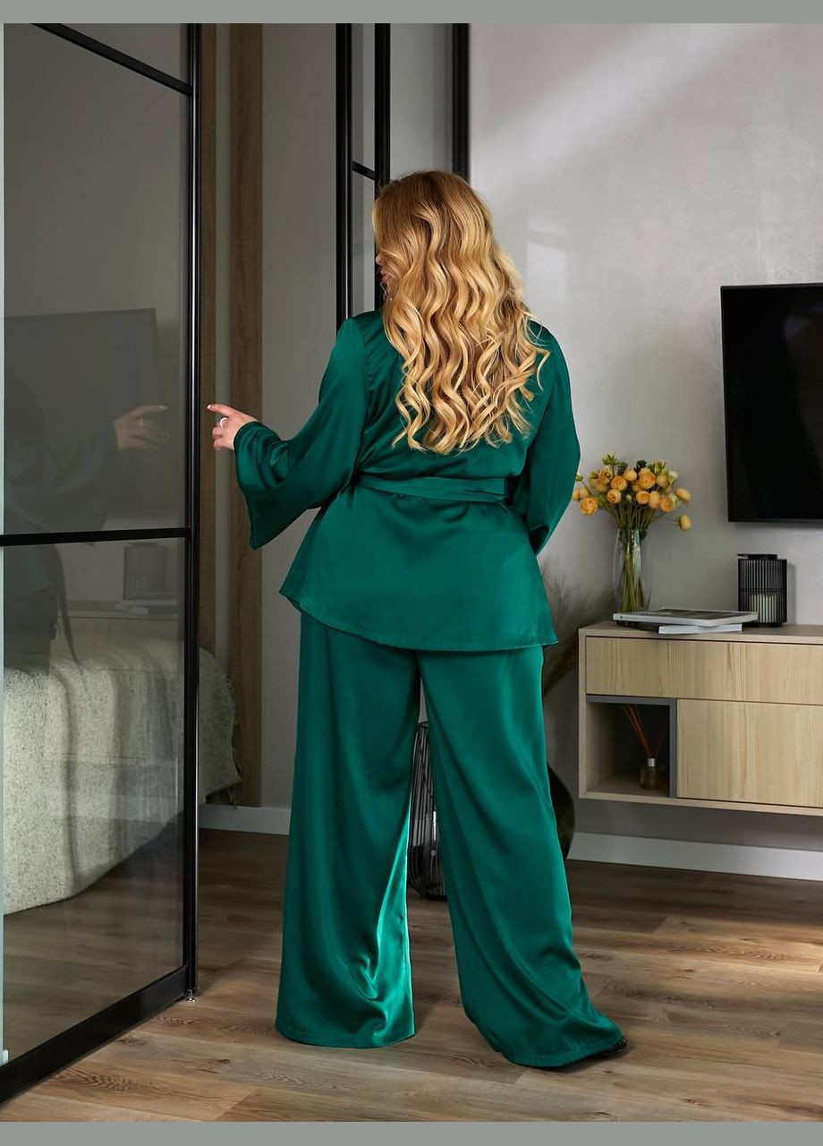 Жіночий костюм-двійка з шовку колір темно зелений р.46/48 454690 New Trend (290111701)