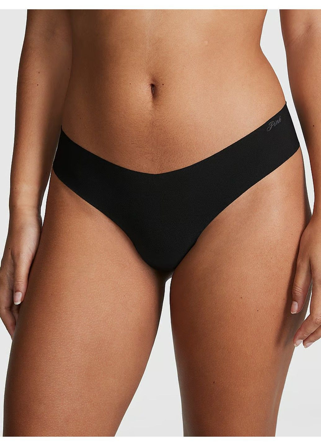 Трусики-стринги женские бесшовные PINK No-Show Thong Panty черные XL Victoria's Secret (316659303)