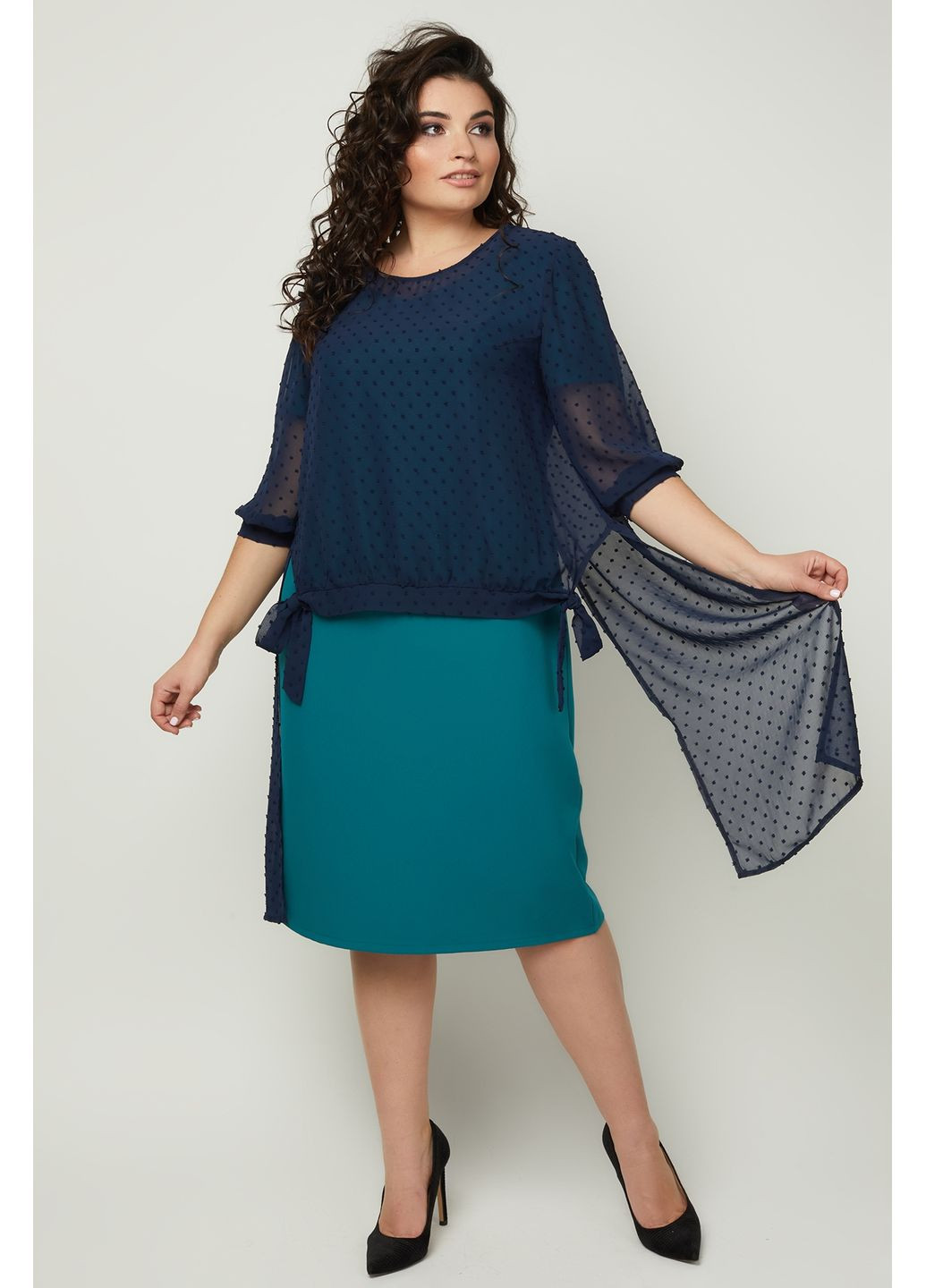 Жіночий комплект накидка та сукня, костюмна тканина та шифон All Posa (ap100990p) A'll Posa (369930397)