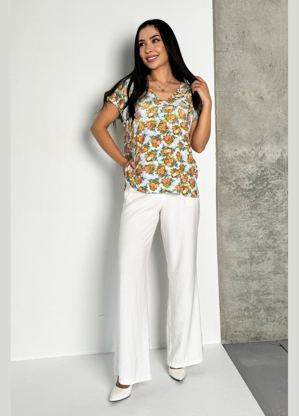 Комбінована повсякденна стильна жіноча блуза у квітковий принт INNOE Блуза