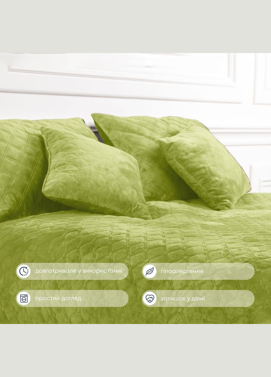 Покривало Велюрове м'яке Салатове Євро максі розмір 240х260 см ромб/круглий ТЕП (323645242)