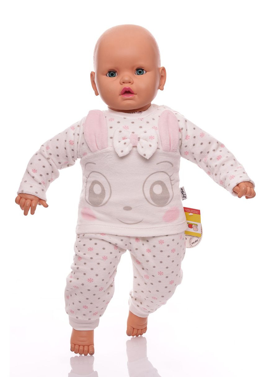 Рожевий зимній костюм з довгим рукавом для велюрової дівчинки з вушками рожевий 62 см (27606) BABYKROHA