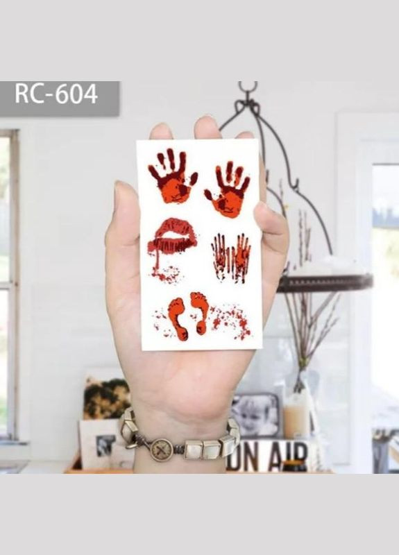 Наклейка на тело для Хэллоуина Следы кровавые 10 на 6 см красный Jannet Тату (305837989)