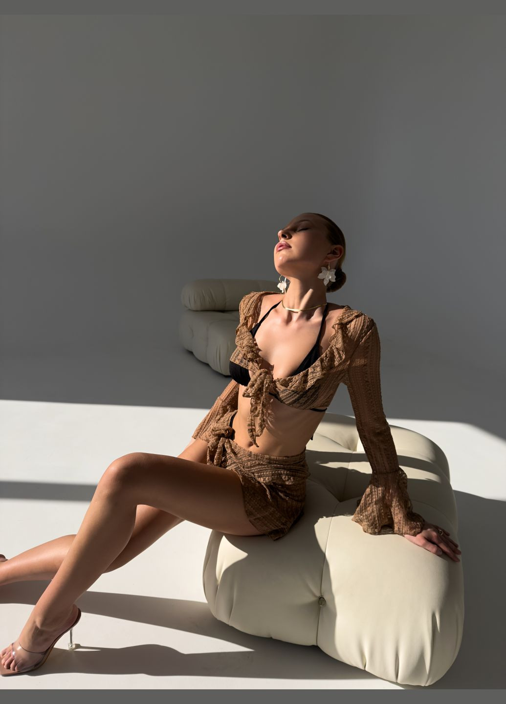 Черный летний купальник пляжный комплект четверка раздельный No Brand