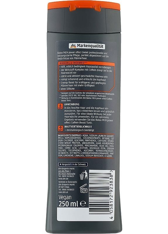Мужской шампунь для волос Men Power Effect Coffein Shampoo 250ml (2-965020) Balea (369792517)