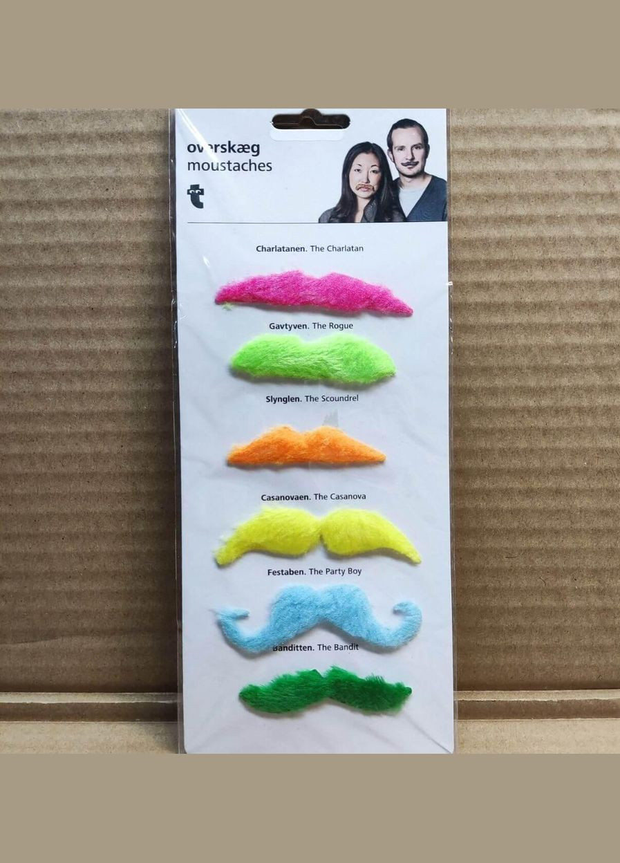 Усы веселые, разноцветные, смешные самоклеющиеся накладные 6 шт. для вечеринки No Brand (370135510)