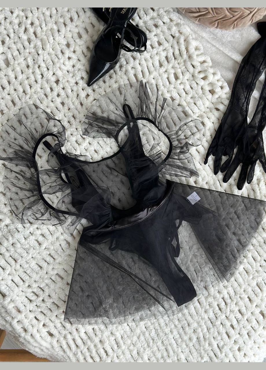 Черный комплект соблазнительного женского белья с перчатками Simply sexy