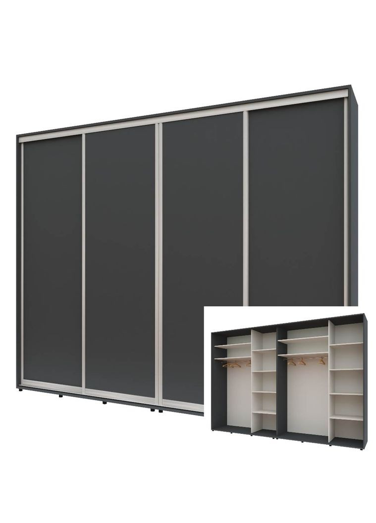 Шкаф-купе четырехдверный Комфорт Мебель 280*45*240 см Графит 4 двери ДСП Стандарт Комфорт Меблі (360438612)
