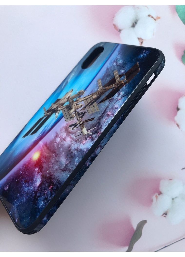 Силіконовий чохол case зі скляною задньою панеллю і бампером для iPhone X / Xs Космічний апарат Glass (359490943)