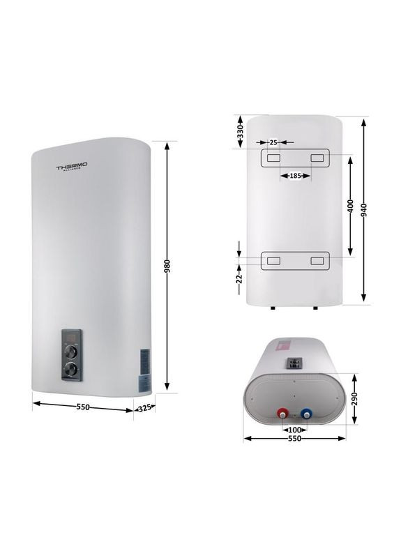 Водонагрівач електричний 80 л плоский вертикальний, мокрий ТЕН 2 кВт (0,8+1,2) DT80V20G(PD)/2 Thermo Alliance (349512671)