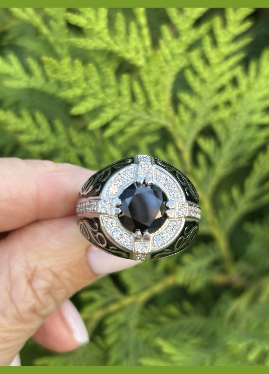 Печатка срібна з емаллю та цирконієм 60017р, розмір No Brand (335056288)