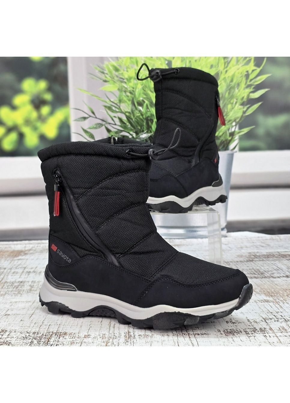 Черные зимние дутики мужские черные зимние спортивного типа на молнии Sayota