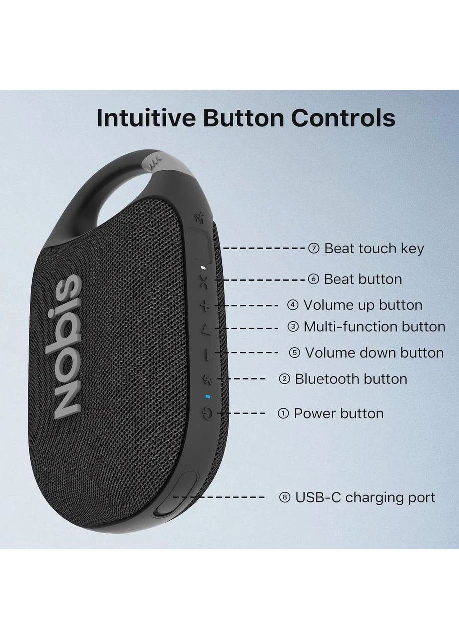 Портативная Bluetooth колонка Clip N1 с приложением, сенсор ритма, 24 часов, эквалайзер, IP68 водонепроницаемая, BT 5.3 Nobis (389496793)