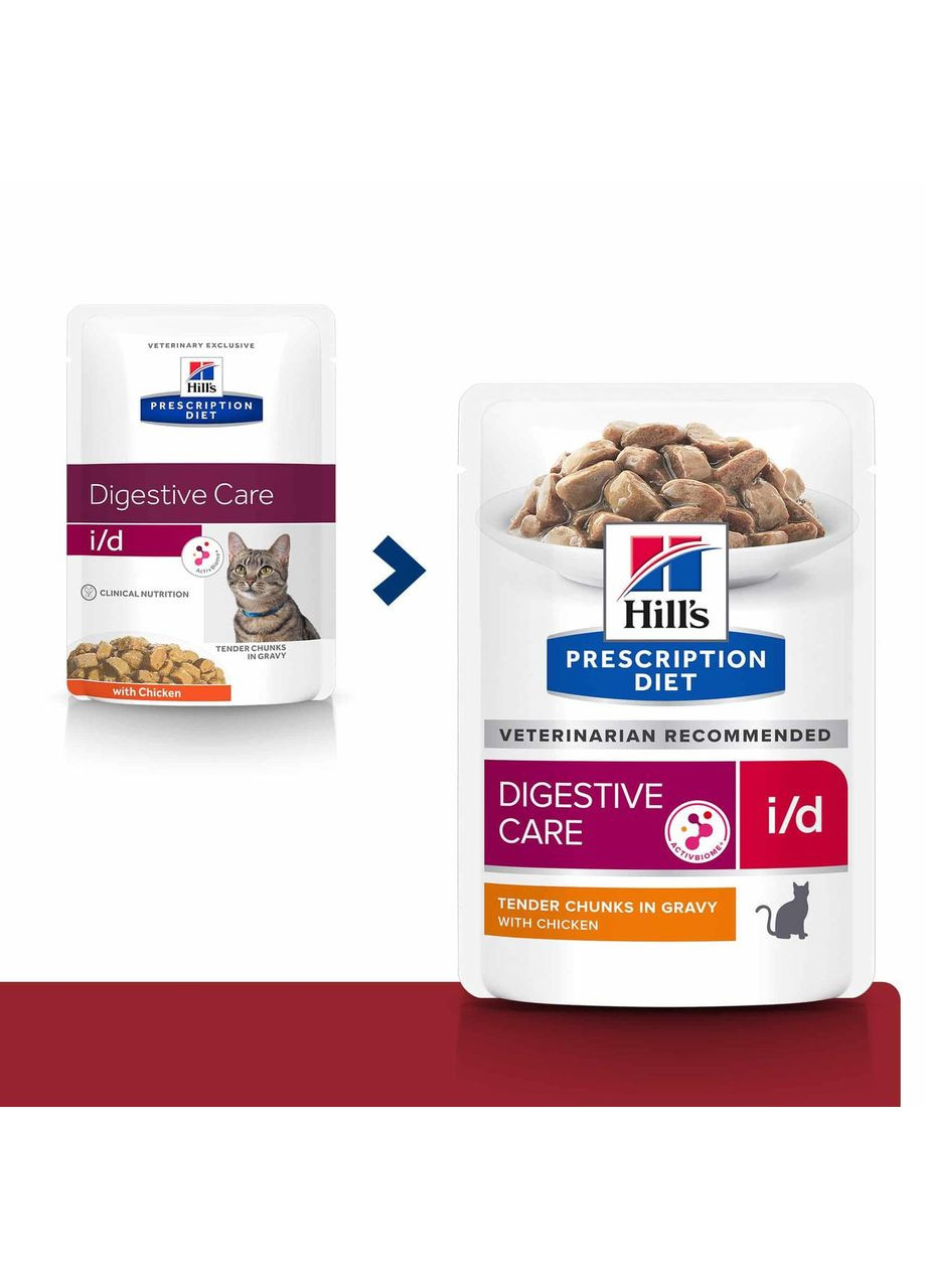 PRESCRIPTION DIET i/d Влажный корм для кошек уход за пищеварением, с курицей, пауч, 85г х 12шт Hill's (351903496)