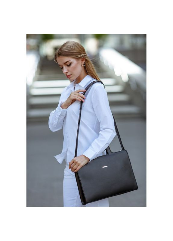 Шкіряна сумка через плече жіноча для ноутбука та документів Краст Чорний BlankNote (302008953)