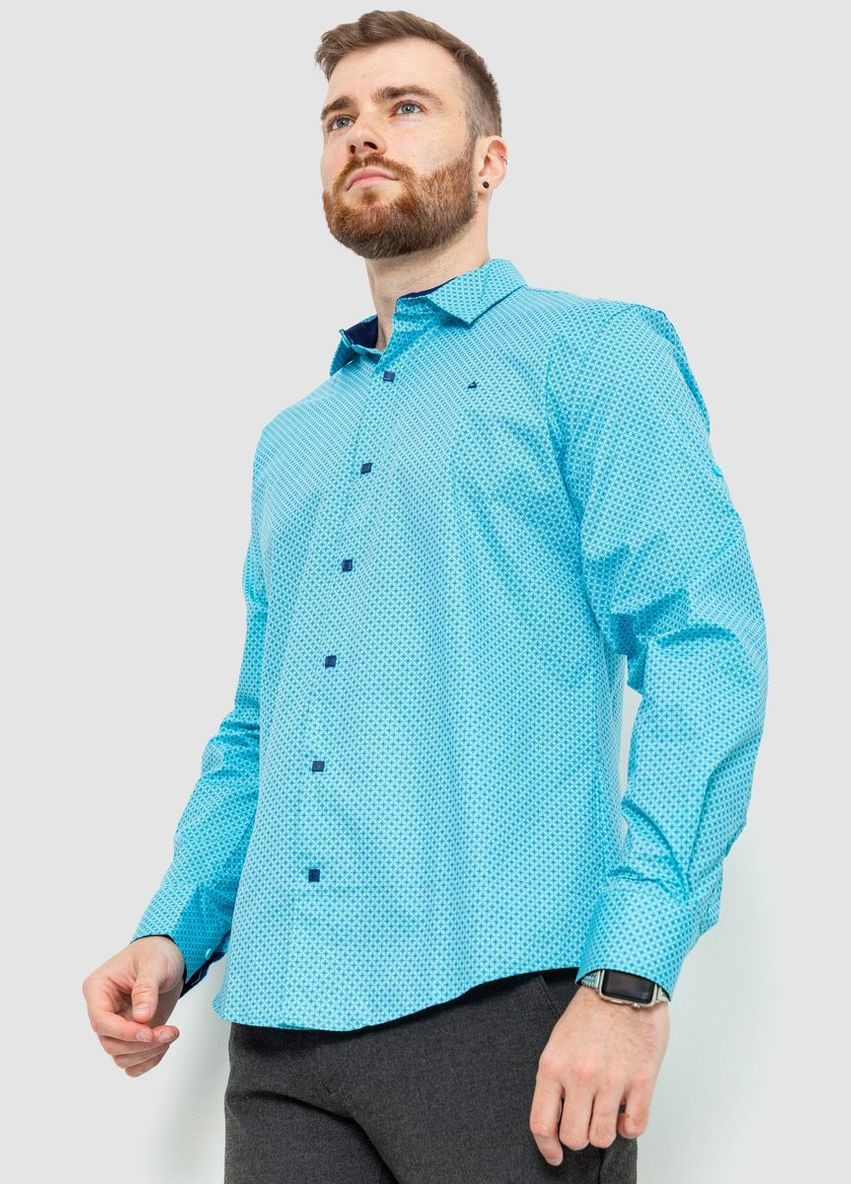 Бирюзовая классическая рубашка с геометрическим узором No Brand