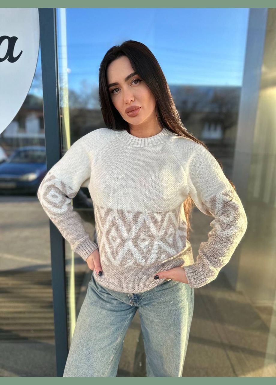 Молочний демісезонний жіночий светр із малюнком Fashion