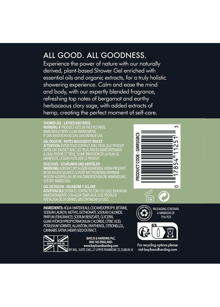 Гель для душу Goodness Bergamot & Clary Sage 500 мл Baylis & Harding (370844838)