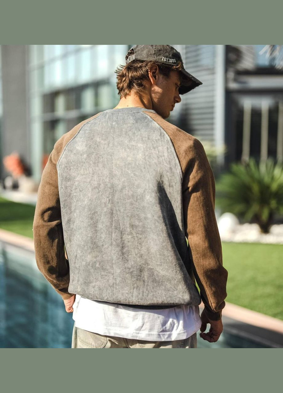 Серый стильный мужской свитшот оверсайз на флисе серый (315683472)