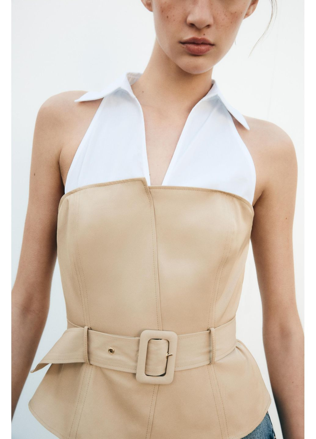 Комбінований топ із коміром хальтер Zara (354816897)