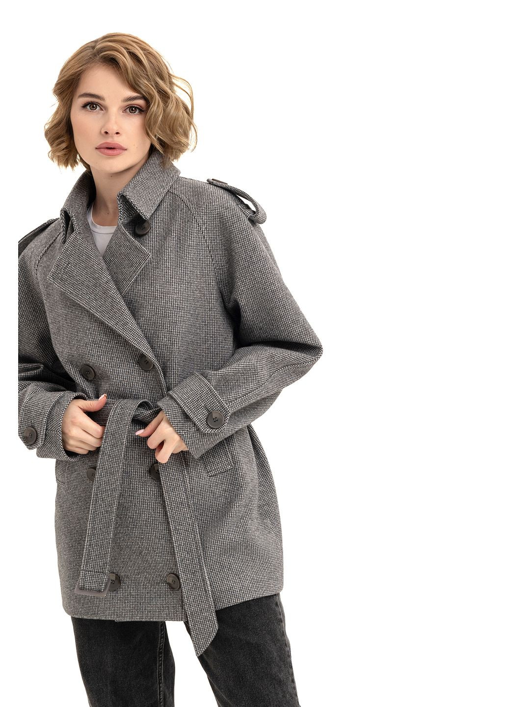 Черно-белое демисезонное Пальто Лина черно-белый (микроклетка) Emass