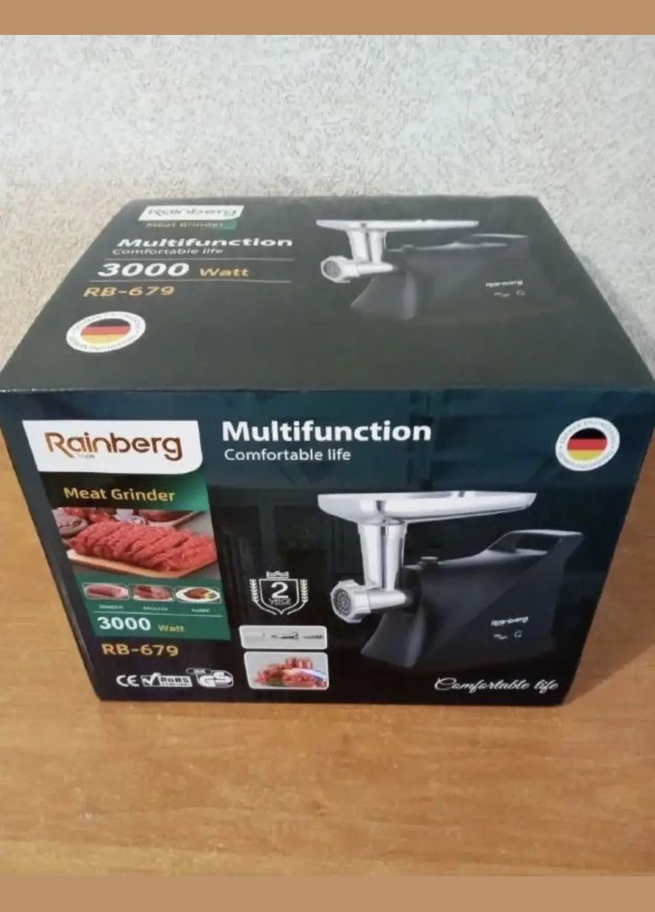Электрическая мясорубка RB-679 для мяса томатов 3000Вт бытовая электромясорубка для дома Черная Rainberg (332006255)