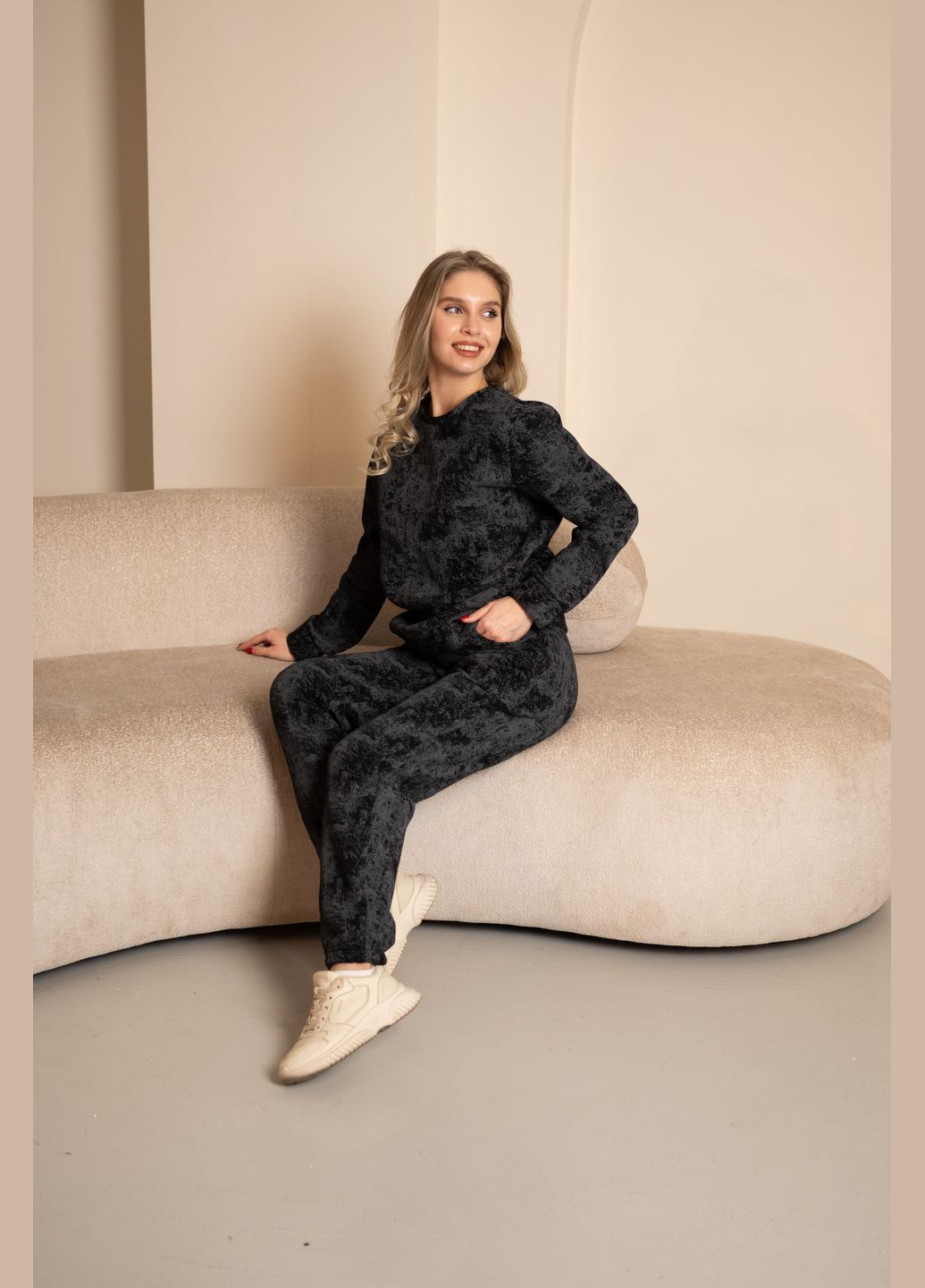 Теплый костюм серого цвета из турецкой тринитки на флисе, No Brand 7027 (316703284)