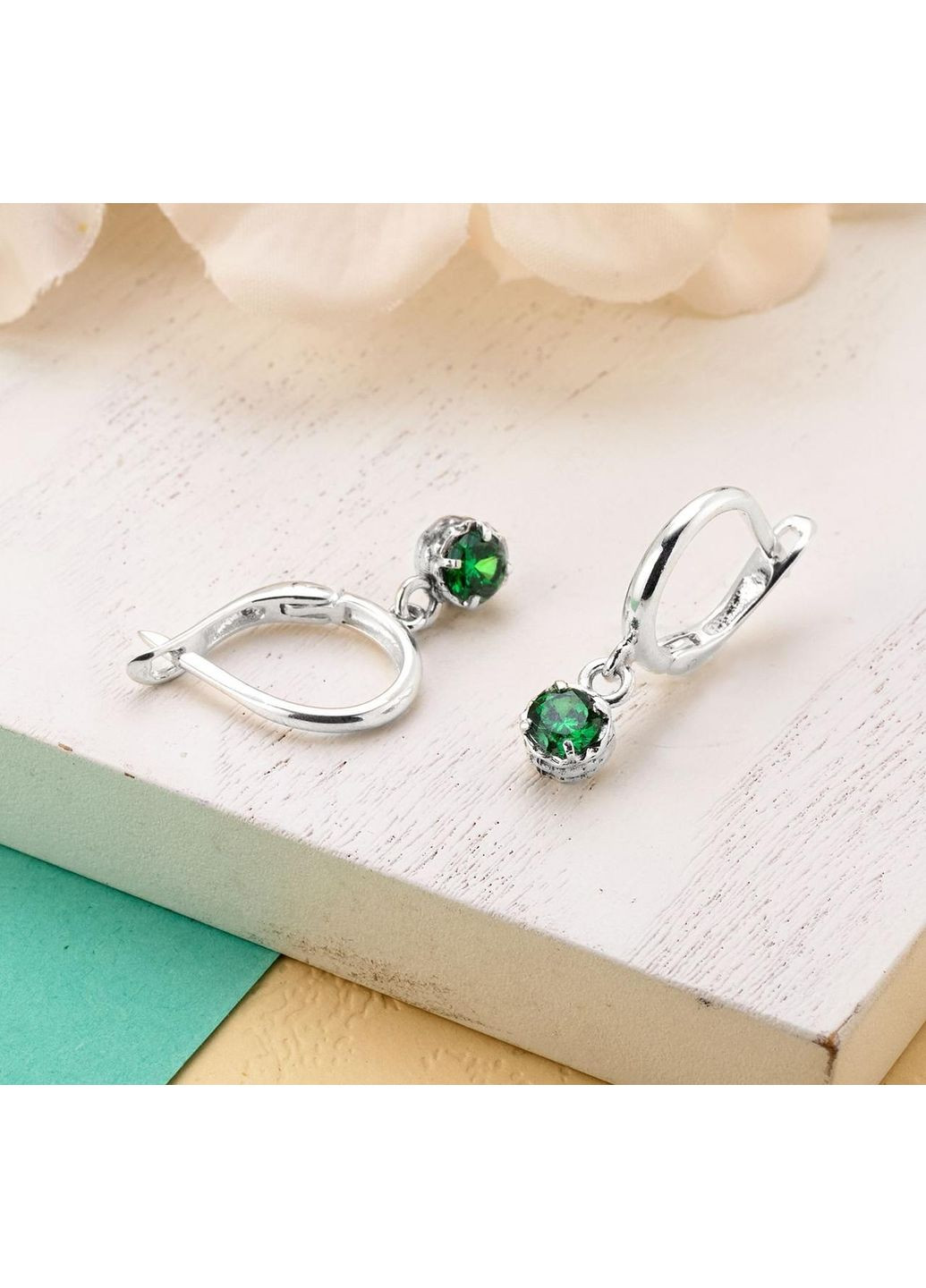 Сережки срібні з підвісками Цефеїда Emerald 925 Zirkon Skifska Etnika (364202595)