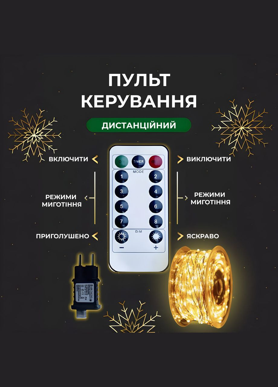 Гірлянда роса на пульті 200 метрів на 2000 led світлодіодів крапля на білому дроті жовта Garlando (306849796)