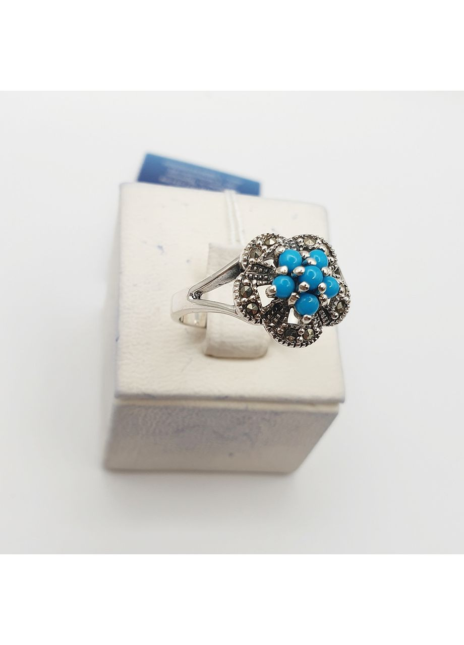 Кольцо серебряное с бирюзой и марказитом 18 3,96 г No Brand (370142439)