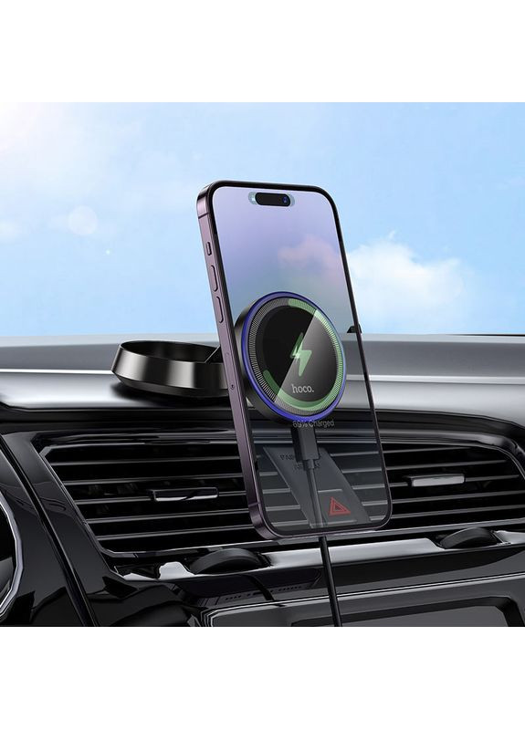 Холдер HW33 Metal ring magnetic wireless fast charging car holder(center console) Black Hoco (366671308)