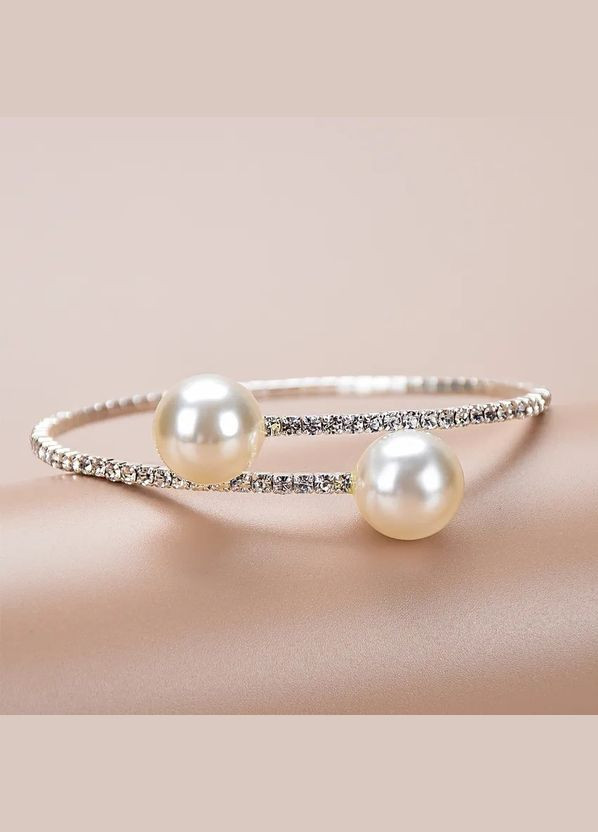 Жіночий регульований браслет з сяючим камінням та двома перлинами колір сріблястий Xuping Jewelry (358204306)