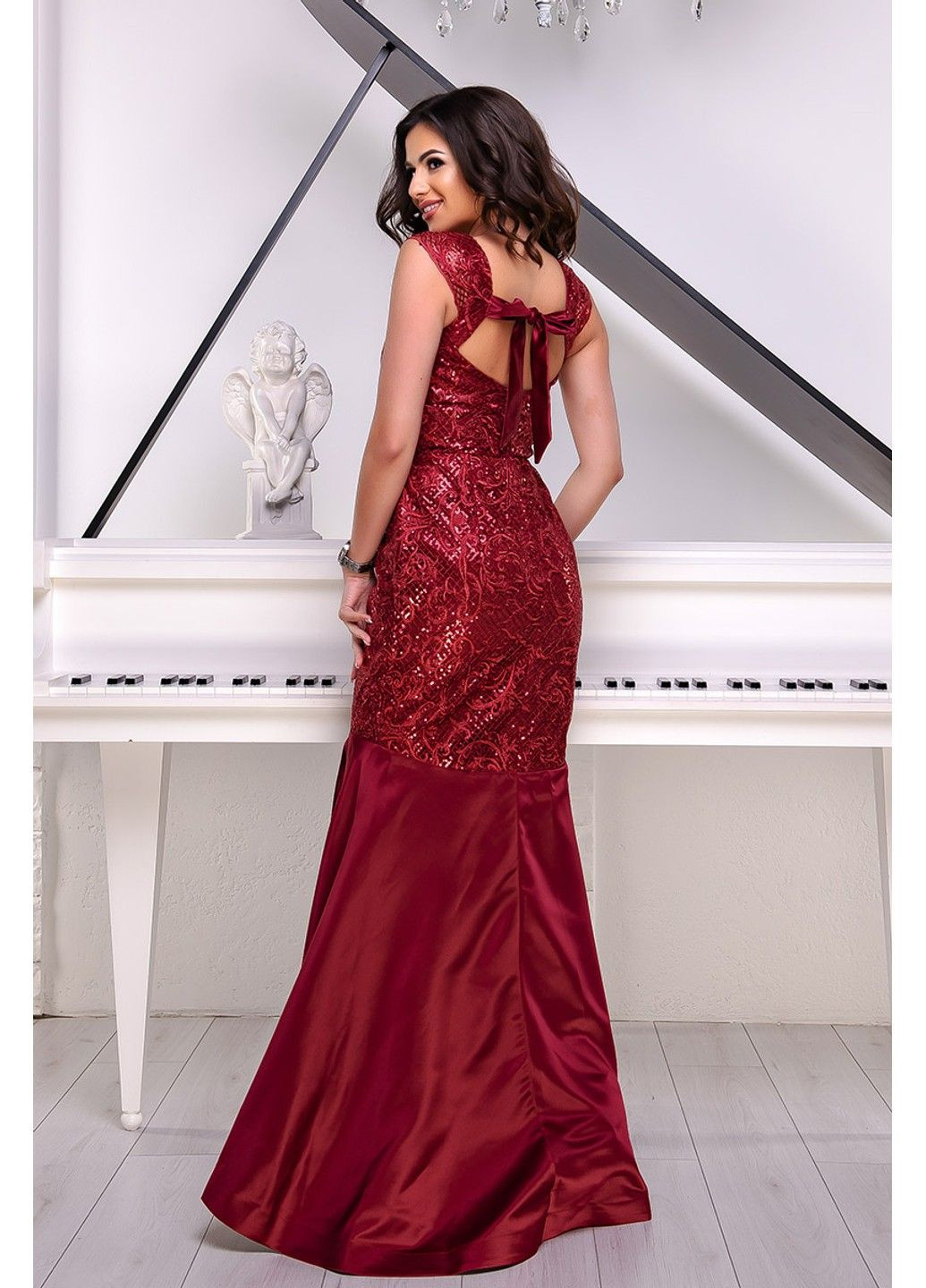 Бордовое вечернее платье вышивка поетка 9014 бордовое Tanita-Romario