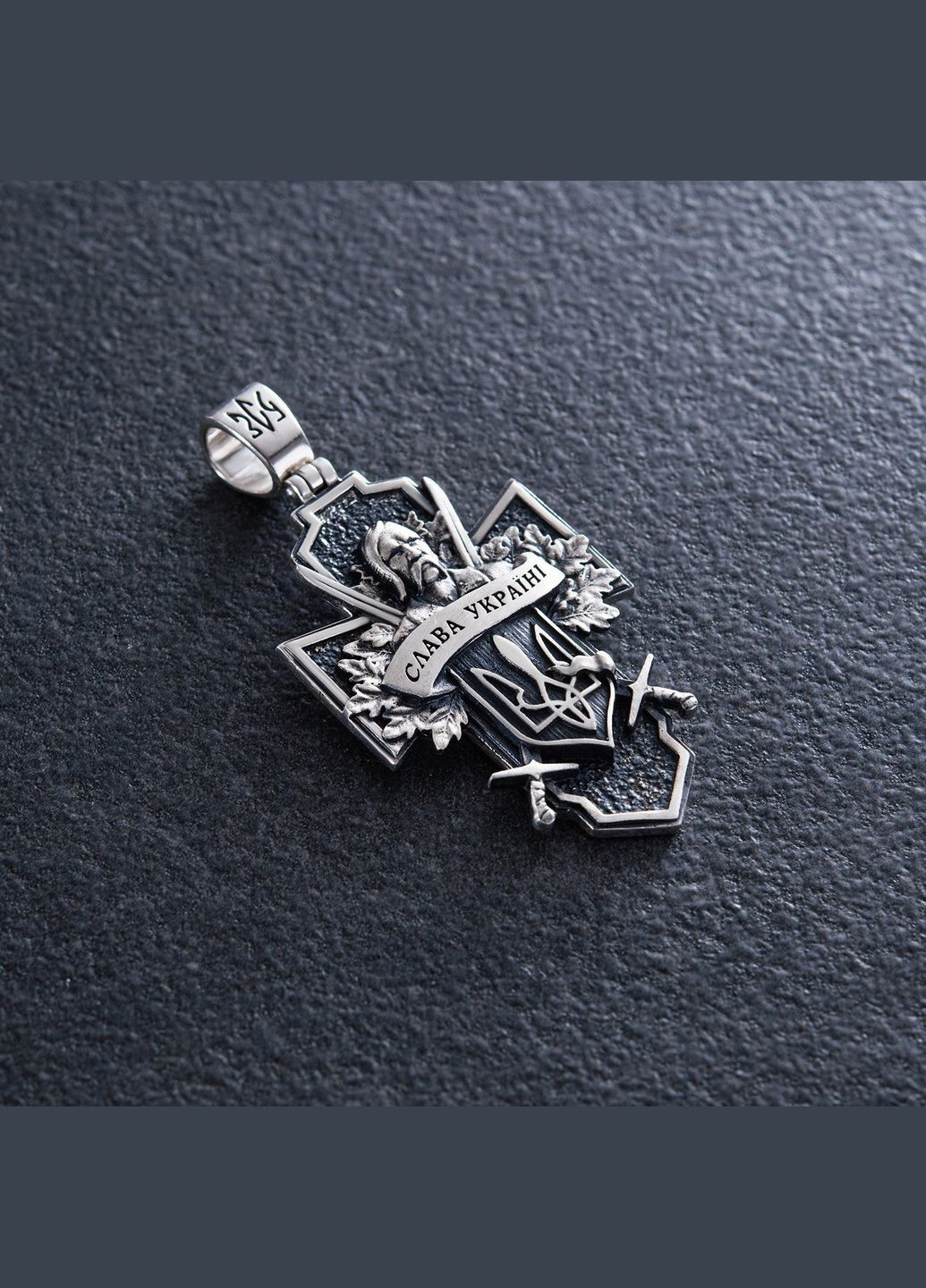 Срібний хрест Український козак. Слава Україні. На звороті - Спаси і Збережи 133231 Oniks (266704710)