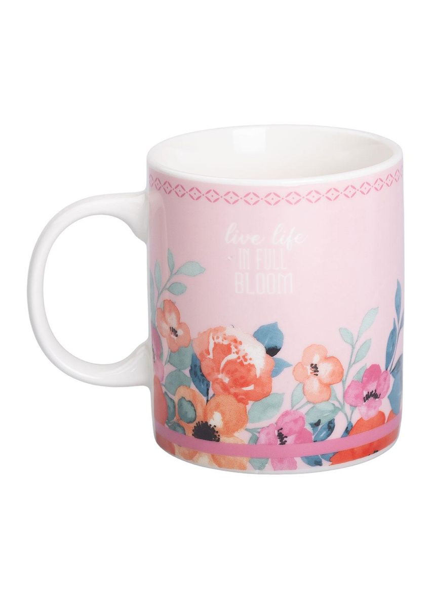 Кухоль керамічний з квітковим принтом 400 (мл) для чаю та кави Рожевий No Brand (369472953)