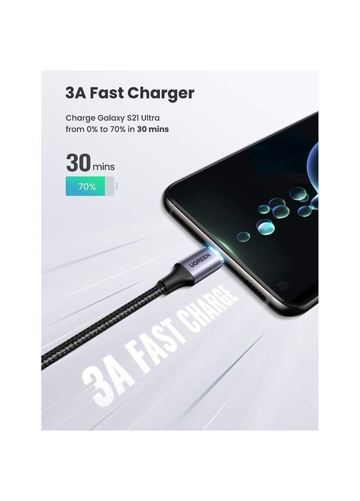 Дата кабеля USB-C на USB-C 0.5m 3A 60W 90° corner US255 /gray (m496548) Ugreen USB-C to USB-C 0.5m 3A 60W 90° corner US255 black/ (367072410)