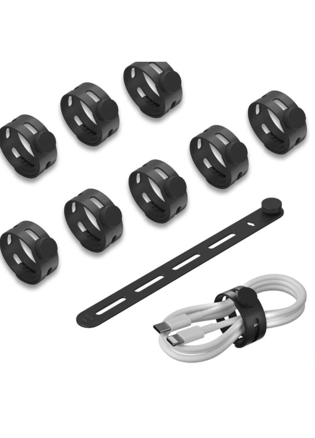 Фіксатор-затискач для кабелю органайзер хомут стяжки силіконові 15 шт Чорний Captain (356680639)